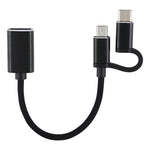 สายอะแดปเตอร์ OTG ถักไนลอน USB 3.0 ตัวเมียเป็น Micro USB + USB-C / Type-C ตัวผู้ สำหรับชาร์จและถ่ายโอนข้อมูล, ความยาวสาย: 11 ซม., Micro USB สีดำ, Micro USB สีน้ำเงิน, Micro USB สีแดง, Micro USB สีเงิน, Micro USB สีขาว