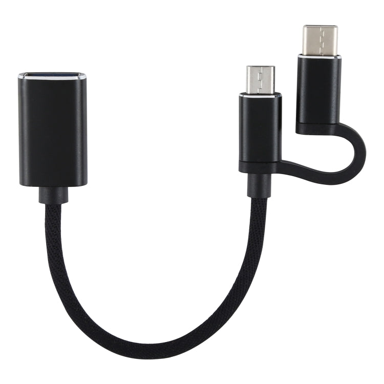 สายอะแดปเตอร์ OTG ถักไนลอน USB 3.0 ตัวเมียเป็น Micro USB + USB-C / Type-C ตัวผู้ สำหรับชาร์จและถ่ายโอนข้อมูล, ความยาวสาย: 11 ซม., Micro USB สีดำ, Micro USB สีน้ำเงิน, Micro USB สีแดง, Micro USB สีเงิน, Micro USB สีขาว