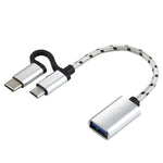 สายอะแดปเตอร์ OTG ถักไนลอน USB 3.0 ตัวเมียเป็น Micro USB + USB-C / Type-C ตัวผู้ สำหรับชาร์จและถ่ายโอนข้อมูล, ความยาวสาย: 11 ซม., Micro USB สีดำ, Micro USB สีน้ำเงิน, Micro USB สีแดง, Micro USB สีเงิน, Micro USB สีขาว
