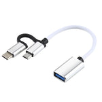 สายอะแดปเตอร์ OTG ถักไนลอน USB 3.0 ตัวเมียเป็น Micro USB + USB-C / Type-C ตัวผู้ สำหรับชาร์จและถ่ายโอนข้อมูล, ความยาวสาย: 11 ซม., Micro USB สีดำ, Micro USB สีน้ำเงิน, Micro USB สีแดง, Micro USB สีเงิน, Micro USB สีขาว