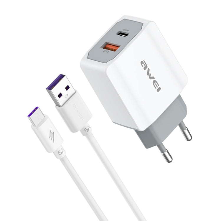 awei PD4 ชาร์จเร็ว 20W PD Type-C + QC 3.0 อินเทอร์เฟซ USB ชาร์จเดินทางพร้อมสายข้อมูล ปลั๊ก EU