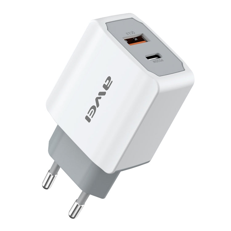 awei PD4 ชาร์จเร็ว 20W PD Type-C + QC 3.0 อินเทอร์เฟซ USB ชาร์จเดินทางพร้อมสายข้อมูล ปลั๊ก EU