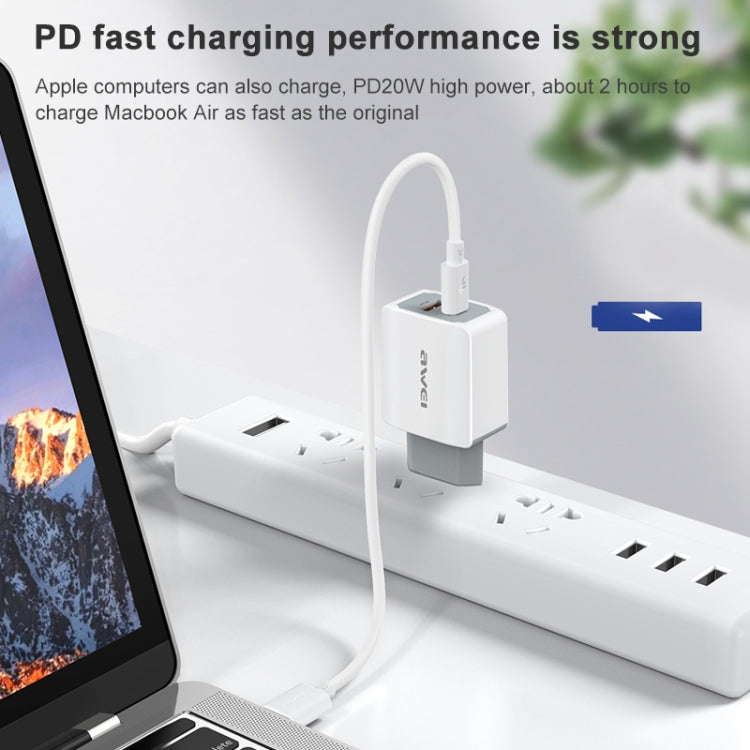awei PD4 ชาร์จเร็ว 20W PD Type-C + QC 3.0 อินเทอร์เฟซ USB ชาร์จเดินทางพร้อมสายข้อมูล ปลั๊ก EU