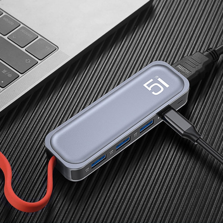 แท่นต่อพ่วงมัลติฟังก์ชัน ROCK RT16 5 in 1 Type-C / USB-C เป็น HDMI + USB 3.0 x 4 HUB แปลงและขยาย, รุ่น RT16