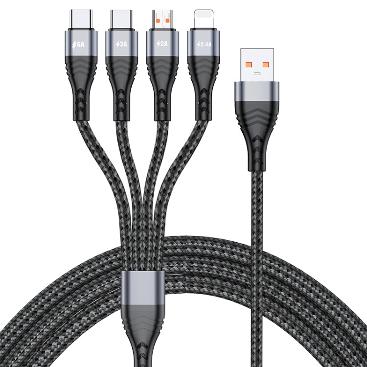 สายชาร์จข้อมูลชาร์จเร็ว 4 in 1 66W 6A USB เป็น 8 Pin + Micro USB + USB-C / Type-C คู่ ความยาวสาย: 2 ม., 66W