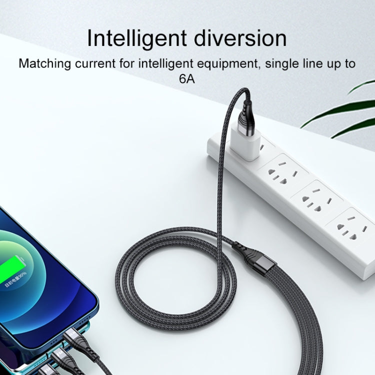 สายชาร์จข้อมูลชาร์จเร็ว 4 in 1 66W 6A USB เป็น 8 Pin + Micro USB + USB-C / Type-C คู่ ความยาวสาย: 2 ม., 66W
