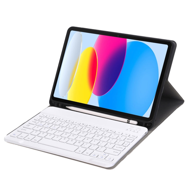 สำหรับ iPad 11 2025 / รุ่นที่ 10 10.9 2022 A10B เคสแท็บเล็ตหนังคีย์บอร์ดบลูทูธบางพิเศษผิวสัมผัสหนังลูกแกะ พร้อมช่องใส่ปากกา, A10B