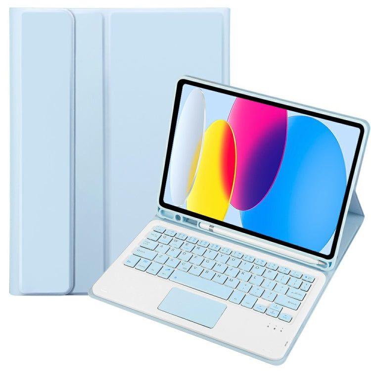 สำหรับ iPad 11 2025 / รุ่นที่ 10 10.9 2022 A10B-A เคสแท็บเล็ตหนังคีย์บอร์ดสัมผัสบลูทูธผิวสัมผัสหนังลูกแกะ พร้อมช่องใส่ปากกา, A10B-A