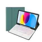 สำหรับ iPad 11 2025 / รุ่นที่ 10 10.9 2022 A10B-AS เคสแท็บเล็ตหนังคีย์บอร์ดสัมผัสบลูทูธไฟแบ็คไลท์ผิวสัมผัสหนังลูกแกะ พร้อมช่องใส่ปากกา, A10B-AS