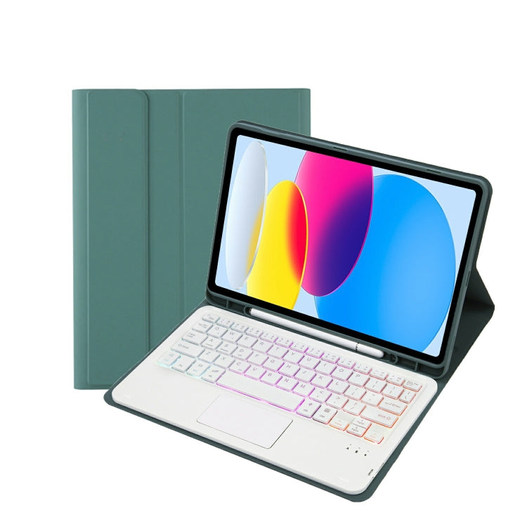 สำหรับ iPad 11 2025 / รุ่นที่ 10 10.9 2022 A10B-AS เคสแท็บเล็ตหนังคีย์บอร์ดสัมผัสบลูทูธไฟแบ็คไลท์ผิวสัมผัสหนังลูกแกะ พร้อมช่องใส่ปากกา, A10B-AS