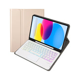 สำหรับ iPad 11 2025 / รุ่นที่ 10 10.9 2022 A10B-AS เคสแท็บเล็ตหนังคีย์บอร์ดสัมผัสบลูทูธไฟแบ็คไลท์ผิวสัมผัสหนังลูกแกะ พร้อมช่องใส่ปากกา, A10B-AS