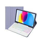 สำหรับ iPad 11 2025 / รุ่นที่ 10 10.9 2022 A10B-AS เคสแท็บเล็ตหนังคีย์บอร์ดสัมผัสบลูทูธไฟแบ็คไลท์ผิวสัมผัสหนังลูกแกะ พร้อมช่องใส่ปากกา, A10B-AS