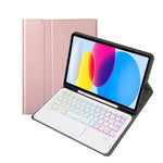 สำหรับ iPad 11 2025 / รุ่นที่ 10 10.9 2022 A10B-AS เคสแท็บเล็ตหนังคีย์บอร์ดสัมผัสบลูทูธไฟแบ็คไลท์ผิวสัมผัสหนังลูกแกะ พร้อมช่องใส่ปากกา, A10B-AS
