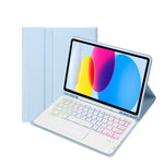 สำหรับ iPad 11 2025 / รุ่นที่ 10 10.9 2022 A10B-AS เคสแท็บเล็ตหนังคีย์บอร์ดสัมผัสบลูทูธไฟแบ็คไลท์ผิวสัมผัสหนังลูกแกะ พร้อมช่องใส่ปากกา, A10B-AS