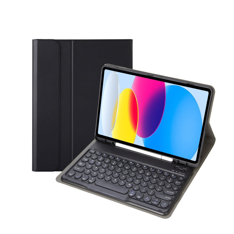 สำหรับ iPad 11 2025 / รุ่นที่ 10 10.9 2022 YA10B เคสแท็บเล็ตหนังพร้อมคีย์บอร์ดบลูทูธลายหนังแกะ พร้อมช่องใส่ปากกา, YA10B