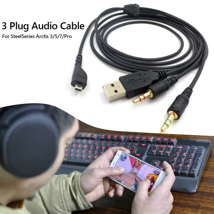 ZS0224 สายเสียงหูฟัง 3 ขา สำหรับ SteelSeries Arctis 3 / 5 / 7 / Pro, ZS0224