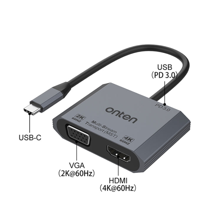 Onten M205 ตัวแปลงวิดีโอ 3 in 1 Type-C เป็น HDMI+VGA+PD ชาร์จเร็ว รุ่น M205
