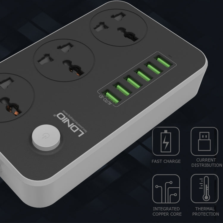 LDNIO SC3604 ปลั๊กไฟอเนกประสงค์สำหรับเดินทาง ที่บ้าน และสำนักงาน 6 พอร์ต USB, ความยาวสาย: 2 เมตร, ปลั๊กแบบ US, รุ่น SAS8611AUK, SAS8611AUS, SAS8611BUK, SAS8611BUS, SAS8611EU