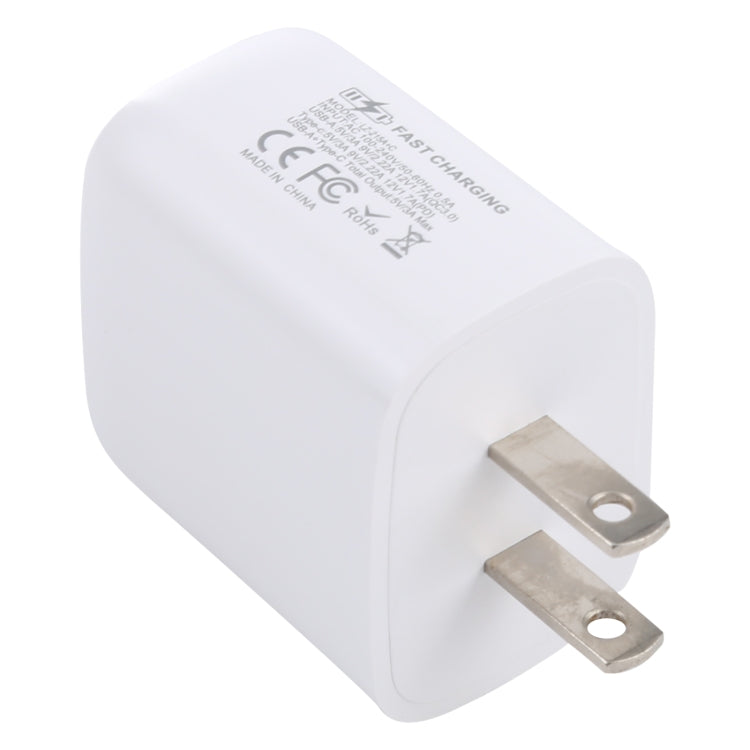 ชาร์จเดินทาง LZ-215A+C 20W QC 3.0 USB + PD 3.0 USB-C / Type-C ปลั๊กสหรัฐอเมริกา