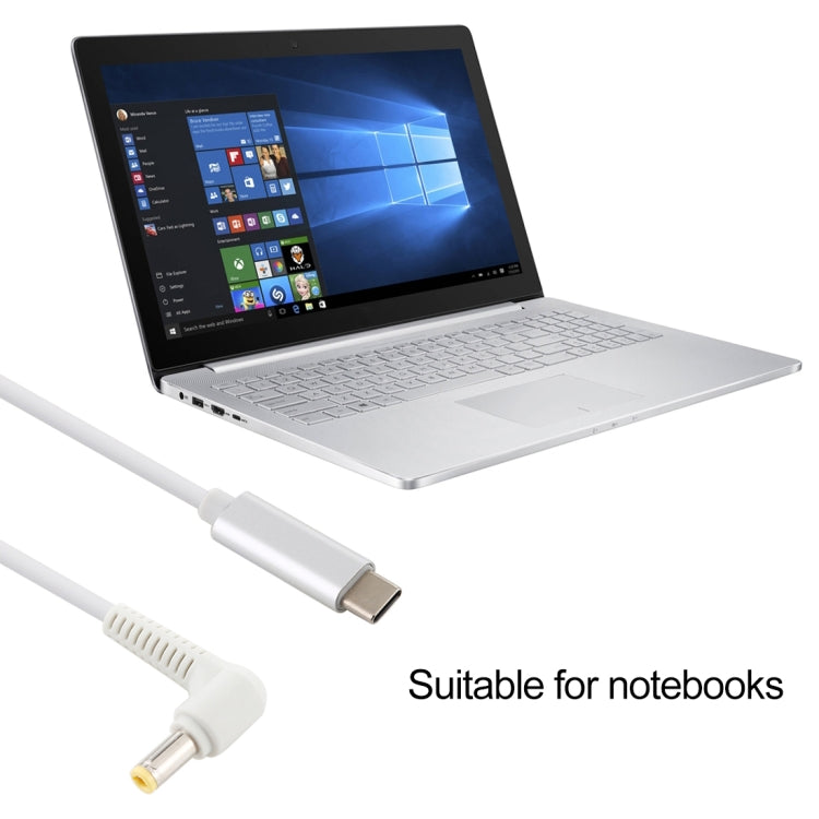 สายชาร์จพาวเวอร์แล็ปท็อป USB-C / Type-C เป็น 5.5 x 2.5 มม. ความยาวสายประมาณ 1.5 เมตร Type-C เป็น 5.5 x 2.5 มม. (หัวข้อศอก)