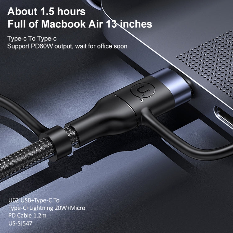 USAMS US-SJ547 U62 สายชาร์จและซิงค์ข้อมูลอลูมิเนียมอัลลอย PD ความเร็วสูง USB + Type-C / USB-C เป็น Type-C / USB-C + 8 Pin + Micro ความยาว: 1.2m