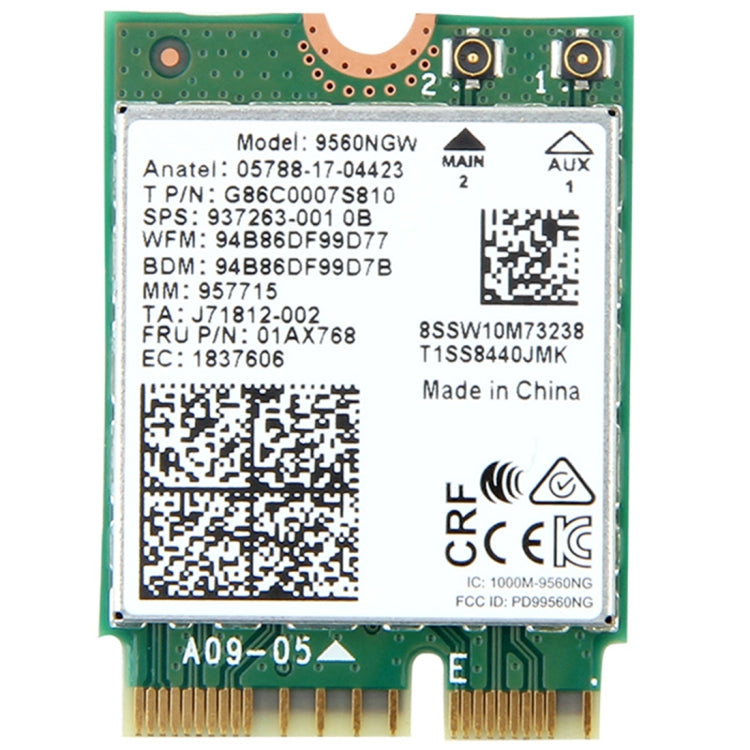 การ์ด Wifi แบบ Dual Band 1.73Gbps Intel 9560NGW 802.11ac NGFF Key E พร้อม Bluetooth 5.0 สำหรับแล็ปท็อป Windows 10, 9560NGW Intel 9560ac