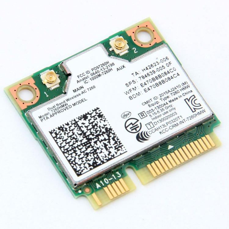 การ์ดไวไฟไร้สายดูอัลแบนด์สำหรับ Intel 7260HMW Mini PCI-E 2.4G / 5Ghz WLAN Bluetooth 4.0 การ์ดไวไฟ 802.11 ac / a / b / g / n, 7260HMW