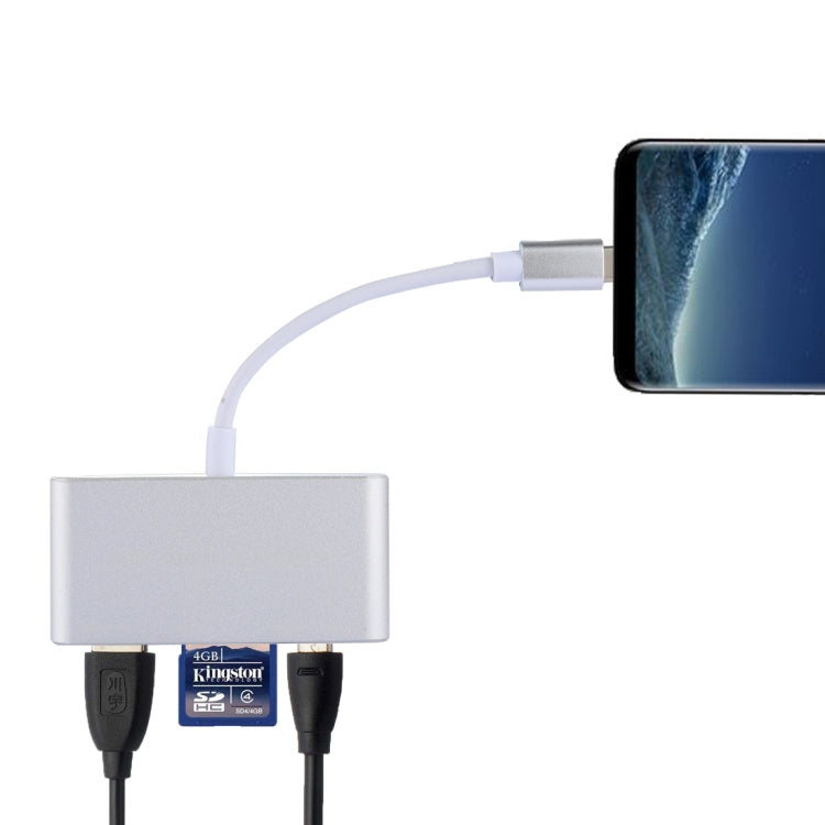 อะแดปเตอร์การ์ดรีดเดอร์ 5 in 1 Micro SD + SD + USB 3.0 + USB 2.0 + Micro USB เป็น USB-C / Type-C OTG สำหรับแท็บเล็ต สมาร์ทโฟน พีซี 5 in 1 (สีเงิน), 5 in 1 (สีทอง)