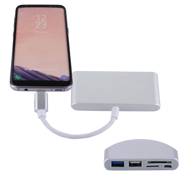 อะแดปเตอร์การ์ดรีดเดอร์ 5 in 1 Micro SD + SD + USB 3.0 + USB 2.0 + Micro USB เป็น USB-C / Type-C OTG สำหรับแท็บเล็ต สมาร์ทโฟน พีซี 5 in 1 (สีเงิน), 5 in 1 (สีทอง)