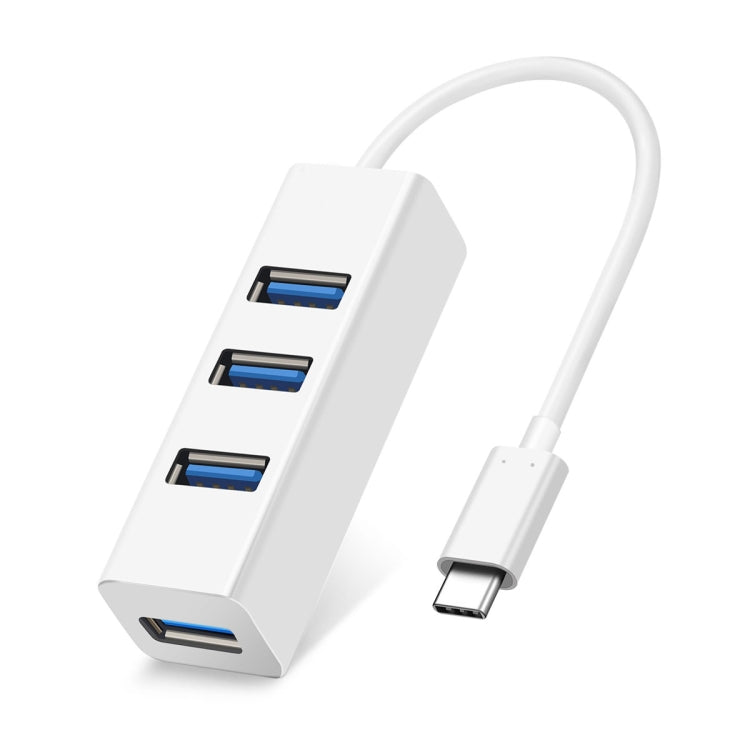 อะแดปเตอร์ HUB พกพา USB-C / Type-C ตัวผู้เป็น 4 พอร์ต USB ตัวเมีย, 4 พอร์ต USB (สีขาว)