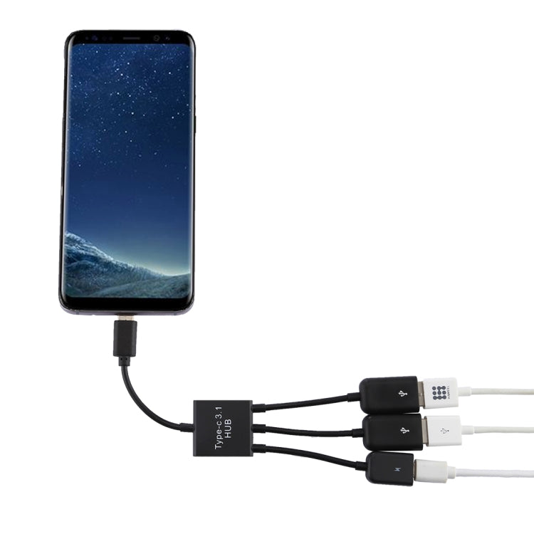 อะแดปเตอร์พกพา USB-C / Type-C ตัวผู้เป็นพอร์ต USB คู่ตัวเมีย + Micro USB ตัวเมีย สายแยกขนาดเล็ก, 2 พอร์ต USB + Micro USB