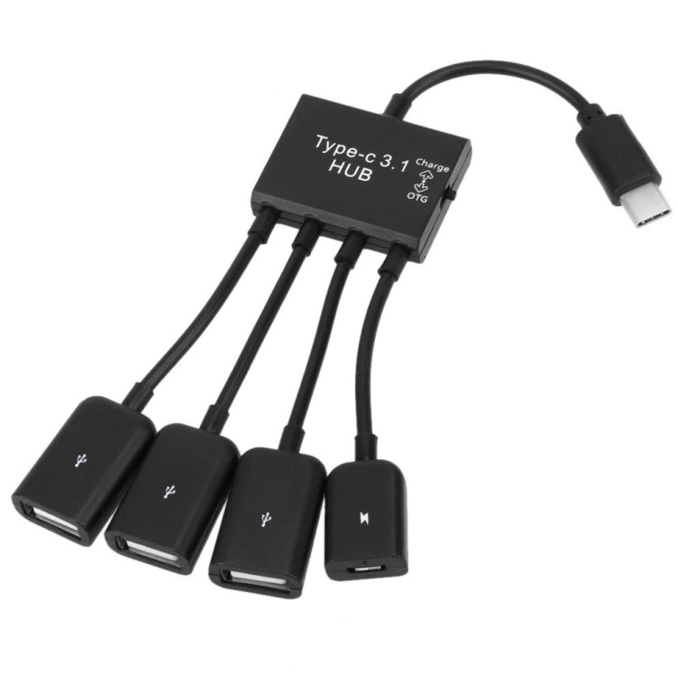 สายแยกอะแดปเตอร์ HUB ชาร์จพลังงาน OTG USB-C / Type-C ตัวผู้เป็น 3 พอร์ต USB ตัวเมีย + Micro USB ตัวเมีย, 3 พอร์ต USB + Micro USB
