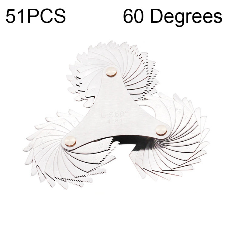 ใบมีดเกจเกลียวสกรู US 51 ชิ้น มุม 60 องศา สแตนเลส CR, เกจเกลียว 51 ชิ้น