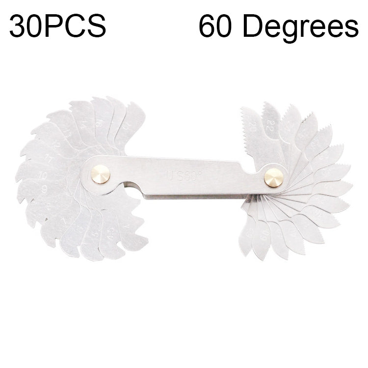 เกจวัดเกลียวสแตนเลส CR ใบมีดเกลียว 60 องศา 30 ชิ้น, เกจวัดเกลียว 30 ชิ้น