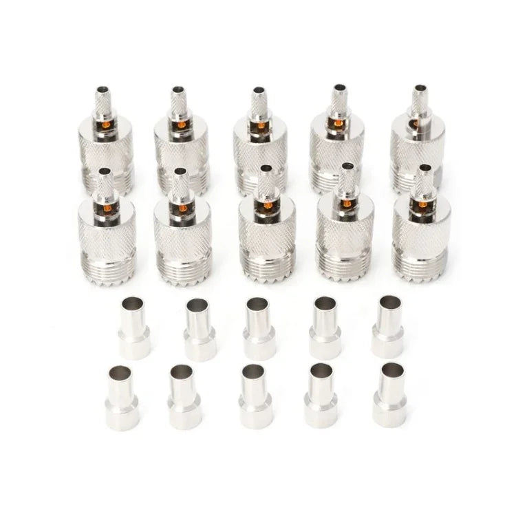 10 ชุด ขั้วต่อ RF ตัวเมีย UHF แบบบีบอัดสำหรับสาย RG58 RG142 / 3D-FB ขนาด 5 มม.