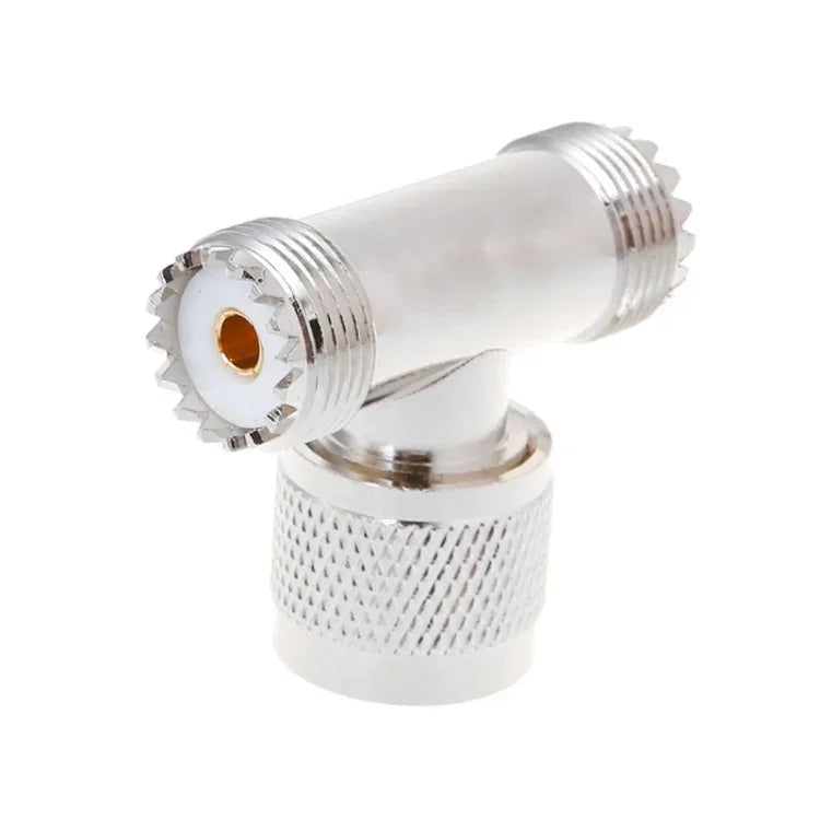 อะแดปเตอร์ตัวผู้ PL259 แบบ T-shape UHF เป็นตัวเมีย UHF 2 ตัว