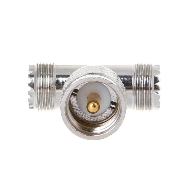อะแดปเตอร์ตัวผู้ PL259 แบบ T-shape UHF เป็นตัวเมีย UHF 2 ตัว