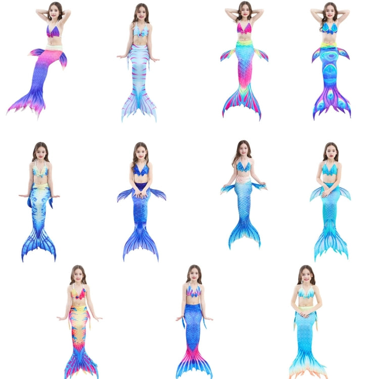 ชุดว่ายน้ำหางนางเงือกสำหรับเด็ก 3 ชิ้น ขนาด 110 (สีม่วงแดง+น้ำเงิน), ขนาด 110