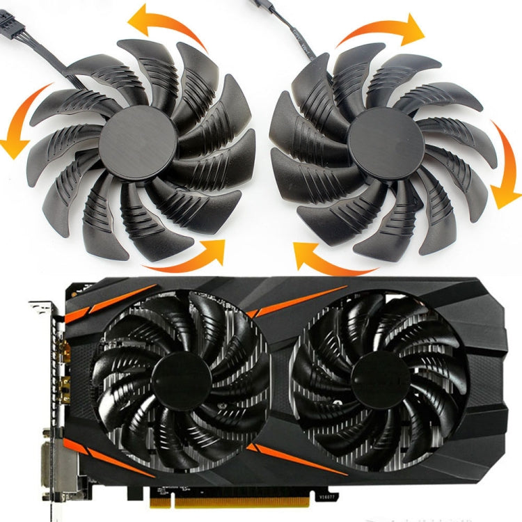 พัดลมระบายความร้อนการ์ดจอคอมพิวเตอร์ 88 มม. 4 ขา สำหรับ Gigabyte GeForce GTX1060 1070 GTX1050ti GTX960 RX570 RX470 1 คู่