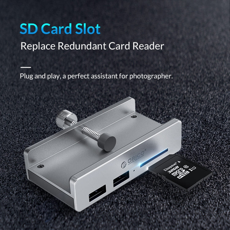 ORICO MH2AC-U3 ฮับ USB3.0 แบบหนีบ 2 พอร์ต พร้อมเครื่องอ่านการ์ด SD