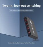 สวิตช์ USB 2x4 2 พอร์ตสำหรับแชร์อุปกรณ์ 4 ชิ้นระหว่างคอมพิวเตอร์ 2 เครื่อง เช่น เครื่องพิมพ์ คีย์บอร์ด เมาส์ จอภาพ, สวิตช์ USB 2x4