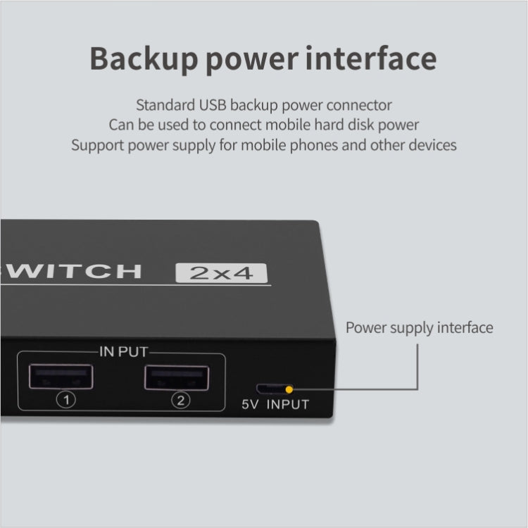 สวิตช์ USB 2x4 2 พอร์ตสำหรับแชร์อุปกรณ์ 4 ชิ้นระหว่างคอมพิวเตอร์ 2 เครื่อง เช่น เครื่องพิมพ์ คีย์บอร์ด เมาส์ จอภาพ, สวิตช์ USB 2x4