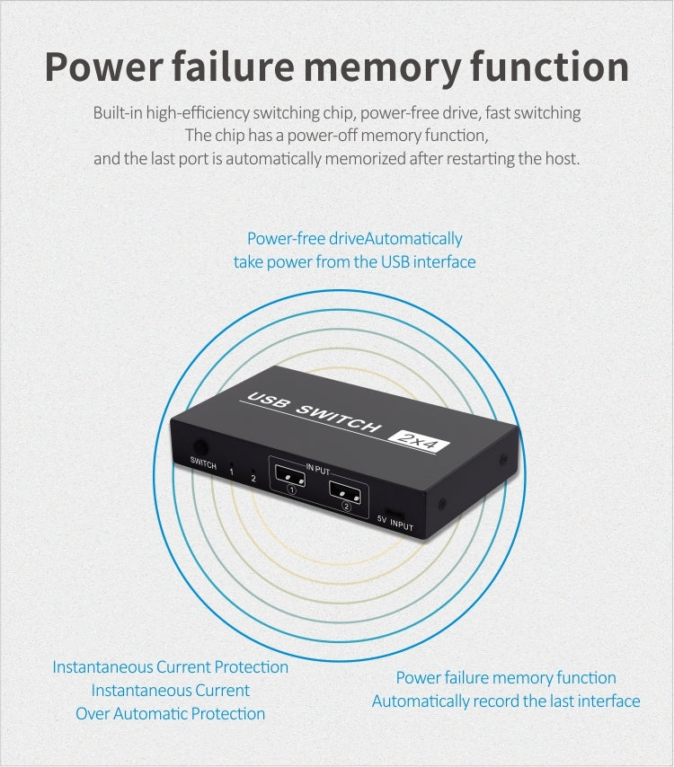 สวิตช์ USB 2x4 2 พอร์ตสำหรับแชร์อุปกรณ์ 4 ชิ้นระหว่างคอมพิวเตอร์ 2 เครื่อง เช่น เครื่องพิมพ์ คีย์บอร์ด เมาส์ จอภาพ, สวิตช์ USB 2x4