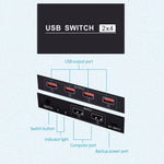 สวิตช์ USB 2x4 2 พอร์ตสำหรับแชร์อุปกรณ์ 4 ชิ้นระหว่างคอมพิวเตอร์ 2 เครื่อง เช่น เครื่องพิมพ์ คีย์บอร์ด เมาส์ จอภาพ, สวิตช์ USB 2x4