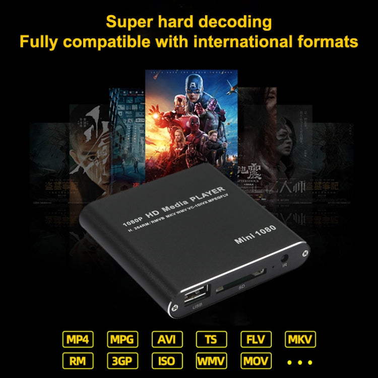 เครื่องเล่นสื่อ MINI 1080P Full HD USB HDD เครื่องเล่นการ์ด SD/MMC, US, EU, UK