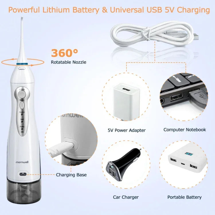Mornwell D52 เครื่องฉีดน้ำฟัน USB ชาร์จได้ IPX7 กันน้ำ เครื่องฉีดน้ำในช่องปาก D52