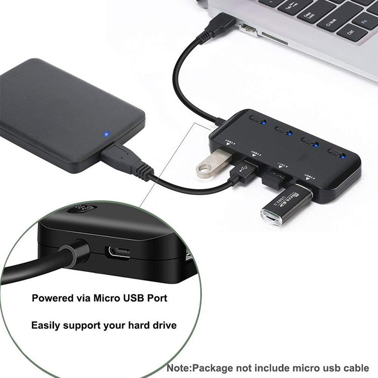 ฮับ USB3.0 4 พอร์ตความเร็วสูงพร้อมสวิตช์, USB 3.0
