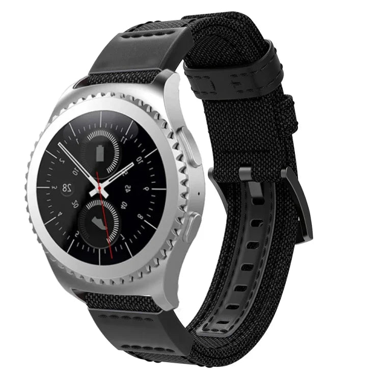 สายรัดข้อมือผ้าแคนวาสและหนัง สำหรับ Samsung Gear S2/Galaxy Active 42 มม., ขนาดสายรัดข้อมือ:135+96 มม.