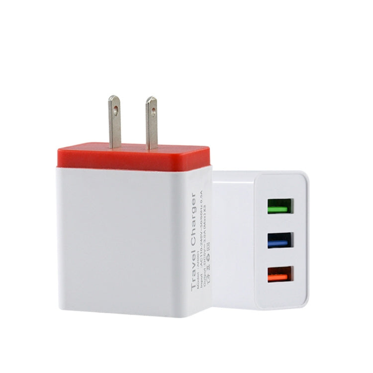 ที่ชาร์จมือถือเดินทาง 2A 3USB ปลั๊ก US สีดำ เทา แดง ส้ม น้ำเงิน