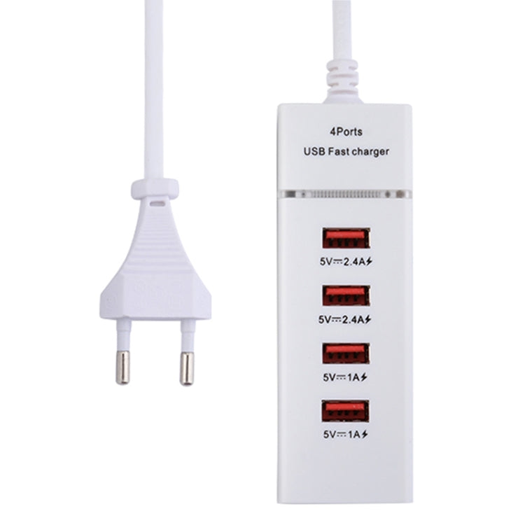 อะแดปเตอร์ชาร์จ 5V 4.1A 4 พอร์ต USB พร้อมสายปลั๊กไฟ ความยาวสาย: 1.5 ม., ปลั๊ก EU, ปลั๊ก EU